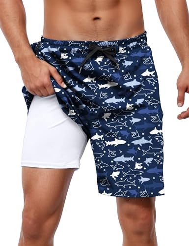 Badehose für Herren mit Kompression Liner 7" 2 in 1 Atmungsaktiv Badeshorts mit Reißverschlusstaschen Männer Elastisch Boardshorts mit Tunnelzug von bolukets