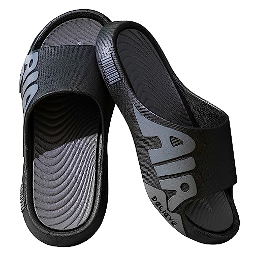 bolukets Badeschuhe Herren Damen Weiche Open Toe Sommer Schlappen Rutschfest Hausschuhe Slides Slippers Pantoletten Strand Dusch Cloud Sandalen Schnelltrocknend Badeschlappen,Grau Schwarz,42/43EU von bolukets