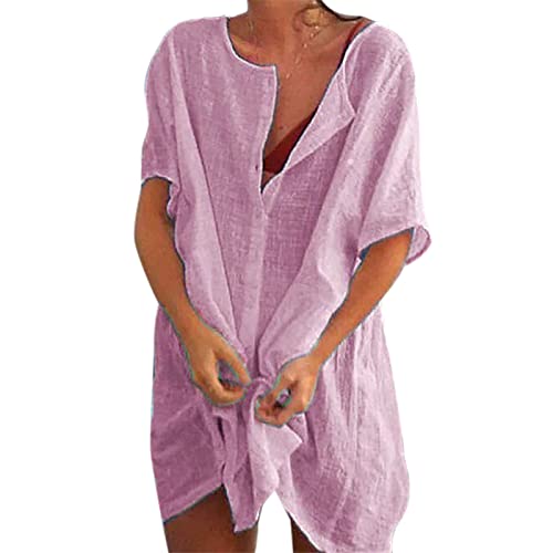 bolukets Damen Strandkleid Bikini Cover Up Sommer Strandponcho Rund Neck Bademode Loungewear Strandkleid Vertuschungen Casual Hemdkleid Strand Vertuschen Shirt für Strandurlaub Badeanzug,lila,XL von bolukets