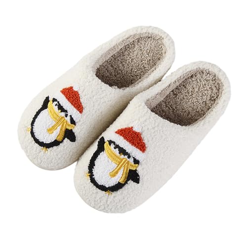 bolukets Hausschuhe Weihnachten Rentier Winter Leicht Slipper Damen Herren Süße Hausschuh mit Anti- Rutsch Plüsch Niedliche Cartoon Pantoffeln Warme Bequem Schlappen A Pinguin 38-39 von bolukets