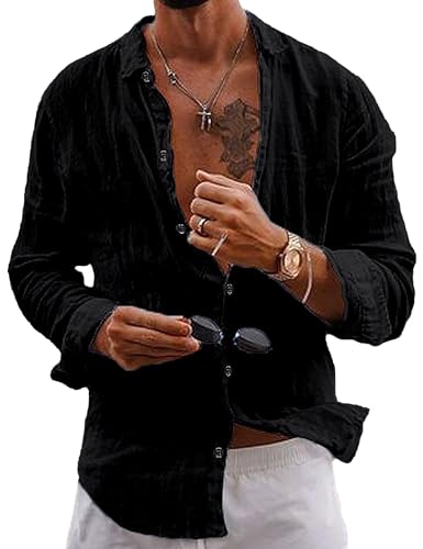 bolukets Leinenhemd Herren Hemd Langarm Casual Baumwolle Leinen Hemden Button-Down Freizeithemden Sommerhemd (S-3XL) von bolukets