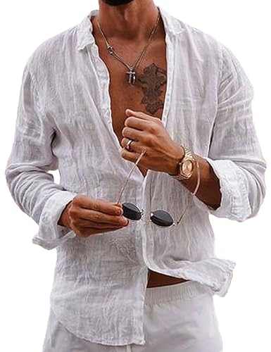 bolukets Leinenhemd Herren Hemd Langarm Casual Baumwolle Leinen Hemden Button-Down Freizeithemden Sommerhemd (S-3XL) von bolukets