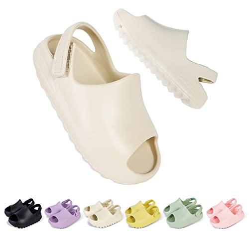 bolukets Kinder Hausschuhe Mädchen Jungen Badelatschen Sommer Weiche Open Toe Sandalen Rutschfest Kleinkinder Pantoletten Schnelltrocknend Dusch Cloud Schlappen Strand Badeschlappen,Beige,19/20EU von bolukets