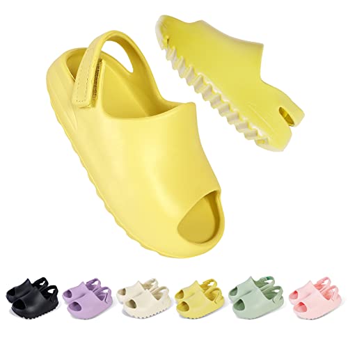 bolukets Kinder Hausschuhe Mädchen Jungen Badelatschen Sommer Weiche Open Toe Sandalen Rutschfest Kleinkinder Pantoletten Schnelltrocknend Dusch Cloud Schlappen Strand Badeschlappen,gelb,23/24EU von bolukets