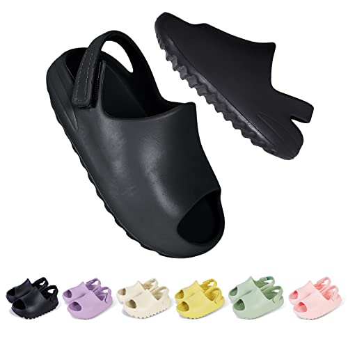 bolukets Kinder Hausschuhe Mädchen Jungen Badelatschen Sommer Weiche Open Toe Sandalen Rutschfest Kleinkinder Pantoletten Schnelltrocknend Dusch Cloud Schlappen Strand Badeschlappen,schwarz,19/20EU von bolukets