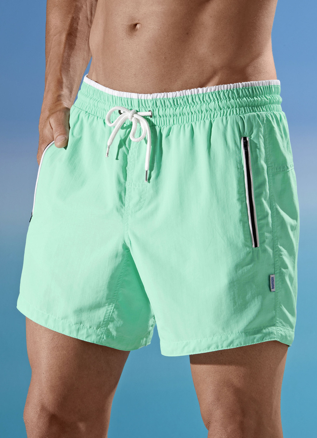 Bomain Badeshorts mit Reißverschlüssen, Microfaser, Mint, Größe 10 von bomain