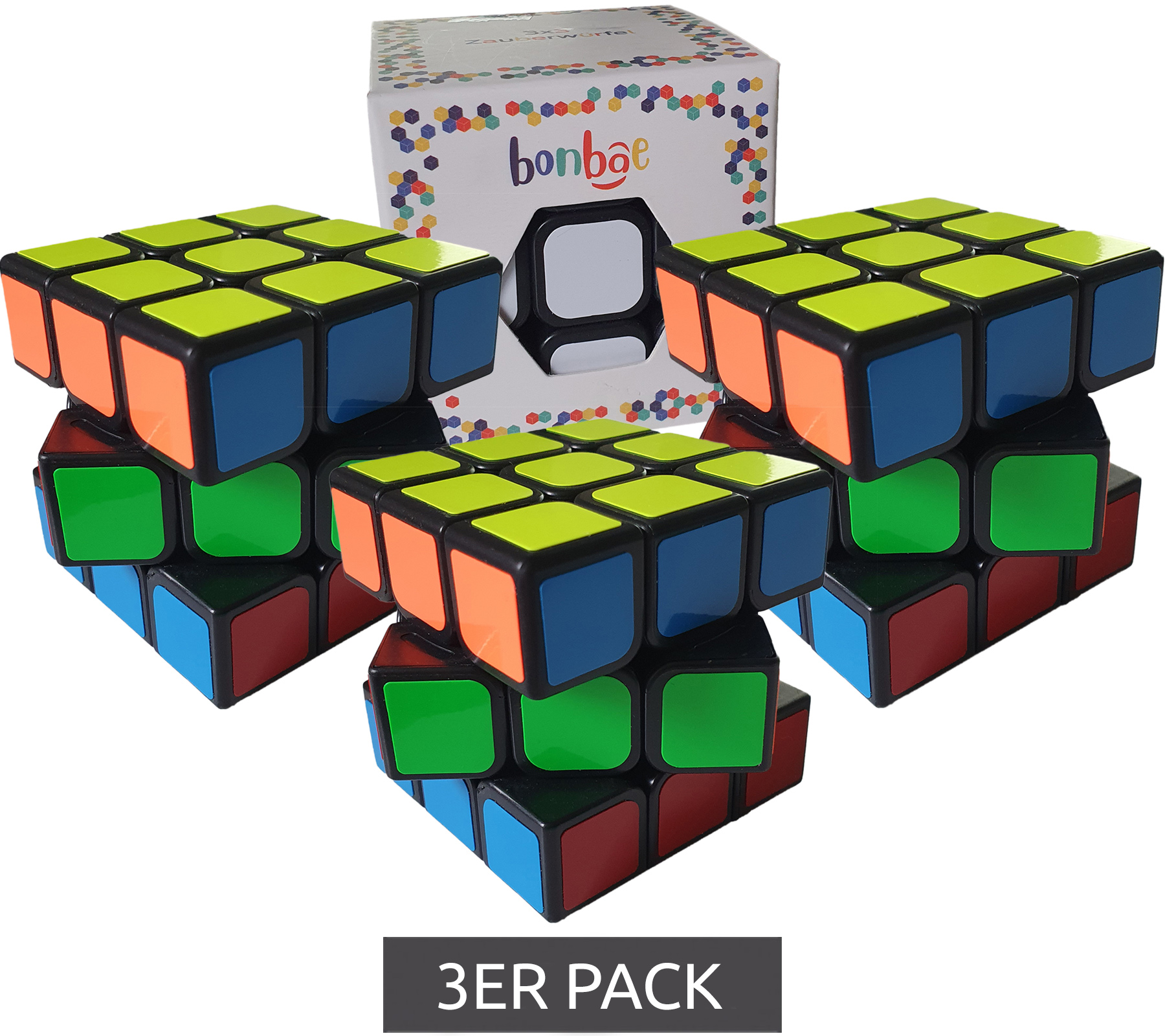 3er Pack bonbae Zauberwürfel 3x3 für Kinder und Erwachsene Puzzle-Spiel fördert Konzentration Logik und Geschick Lern-Spiel Schwarz/Bunt 3er Pack bonbae Zauberwürfel 3x3 für Kinder und Erwachsene Puzzle-Spiel fördert Konzentration Logik und Geschick Lern-Spiel Schwarz/Bunt von bonbae