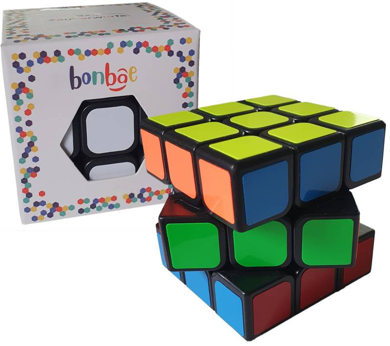 bonbae Zauberwürfel 3x3 für Kinder und Erwachsene Puzzle-Spiel fördert Konzentration Logik und Geschick Lern-Spiel Schwarz/Bunt von bonbae