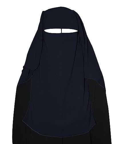 bonballoon Dunkelblaues XL langes Saudi-lagiges Niqab Niqabs Nikab Naqaab 3 Schichten Burqa Hijab Gesichtsbedeckung Schleier islamisches Kleid Kleidung für muslimische Frauen Damen Abaya Jilbab von bonballoon