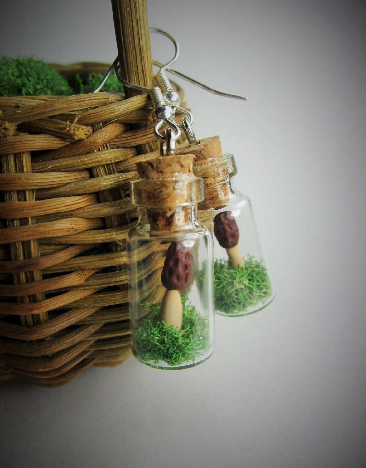 Morchel Pilz Im Frühling Grünes Moos Winzige Terrarium Flasche Ohrringe - Wunderliches Morchella Wald Fantasy Cottagecore Märchen Geschenk Morchel Pilz Im Frühling Grünes Moos Winzige Terrarium Flasche Ohrringe - Wunderliches Morchella Wald Fantasy Cottagecore Märchen Geschenk von bonlynx
