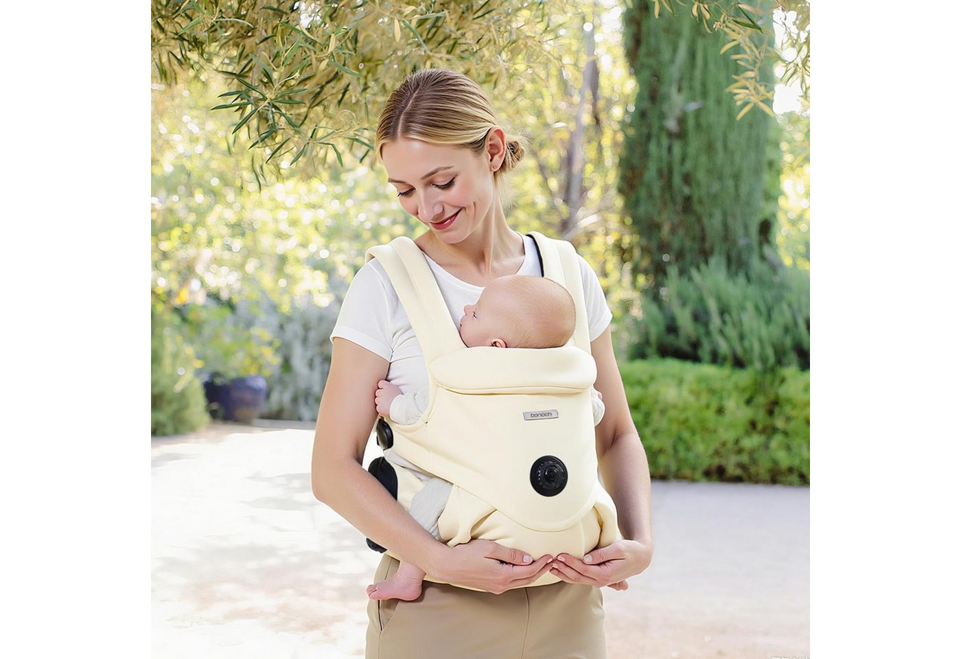 bonoch Babytrage (Babytrage mit Zubehör-Set (3 Lätzchen), Babytrage mit 3 Lätzchen und verstellbarem Hüftgurt), Ergonomische Babytrage mit EaseFit-System und atmungsaktiver Baumwolle von bonoch