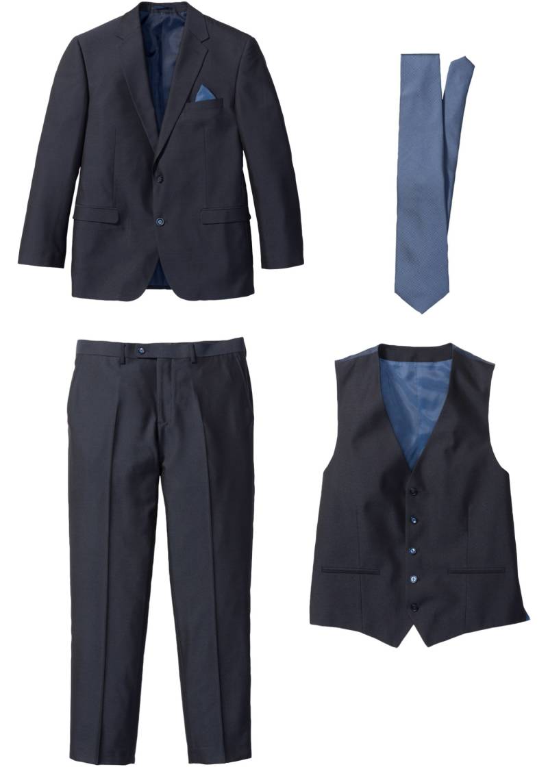 Anzug (4-tlg. Set): Sakko, Hose, Weste, Krawatte von bonprix
