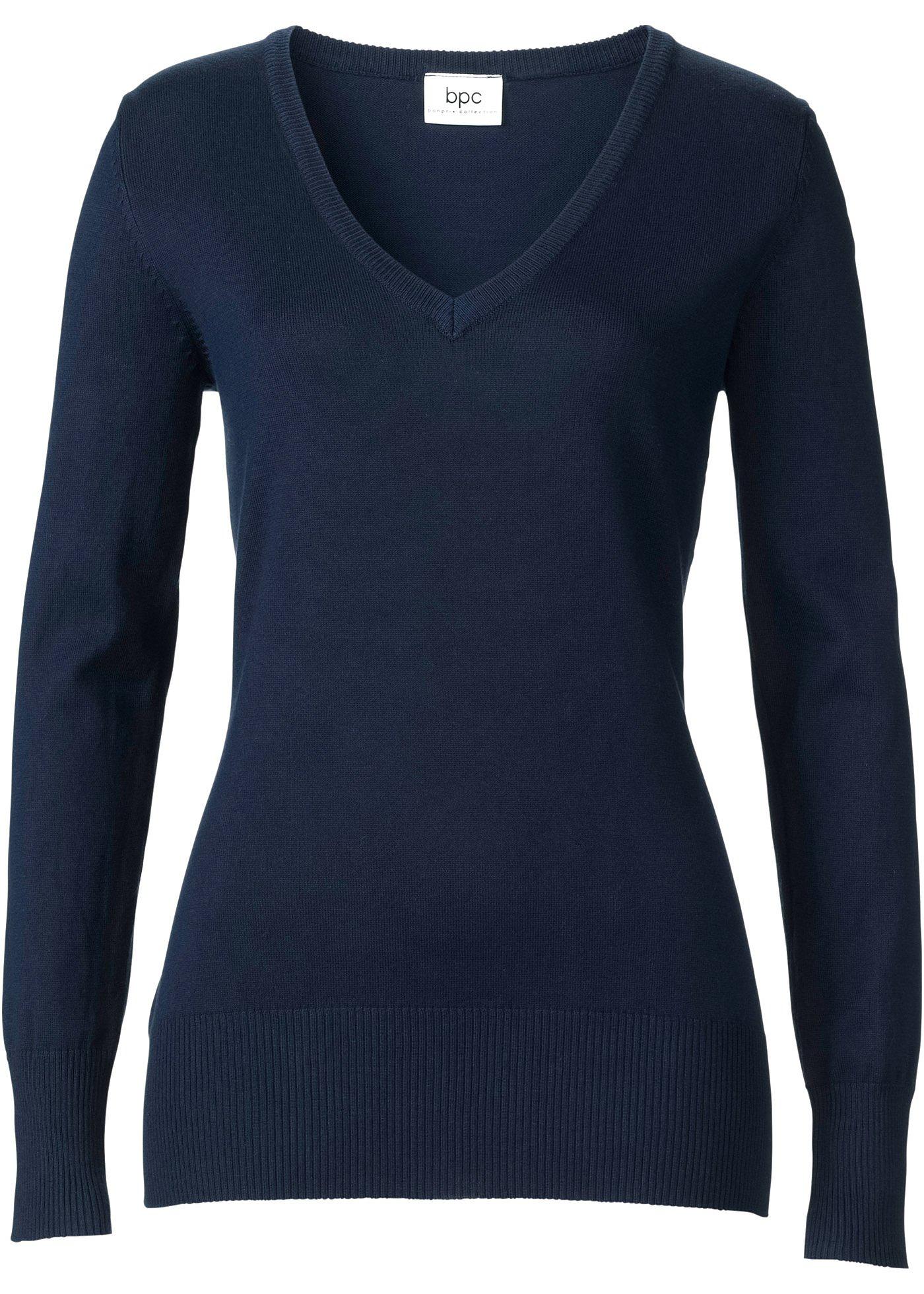 Feinstrick-Pullover mit V-Ausschnitt von bonprix