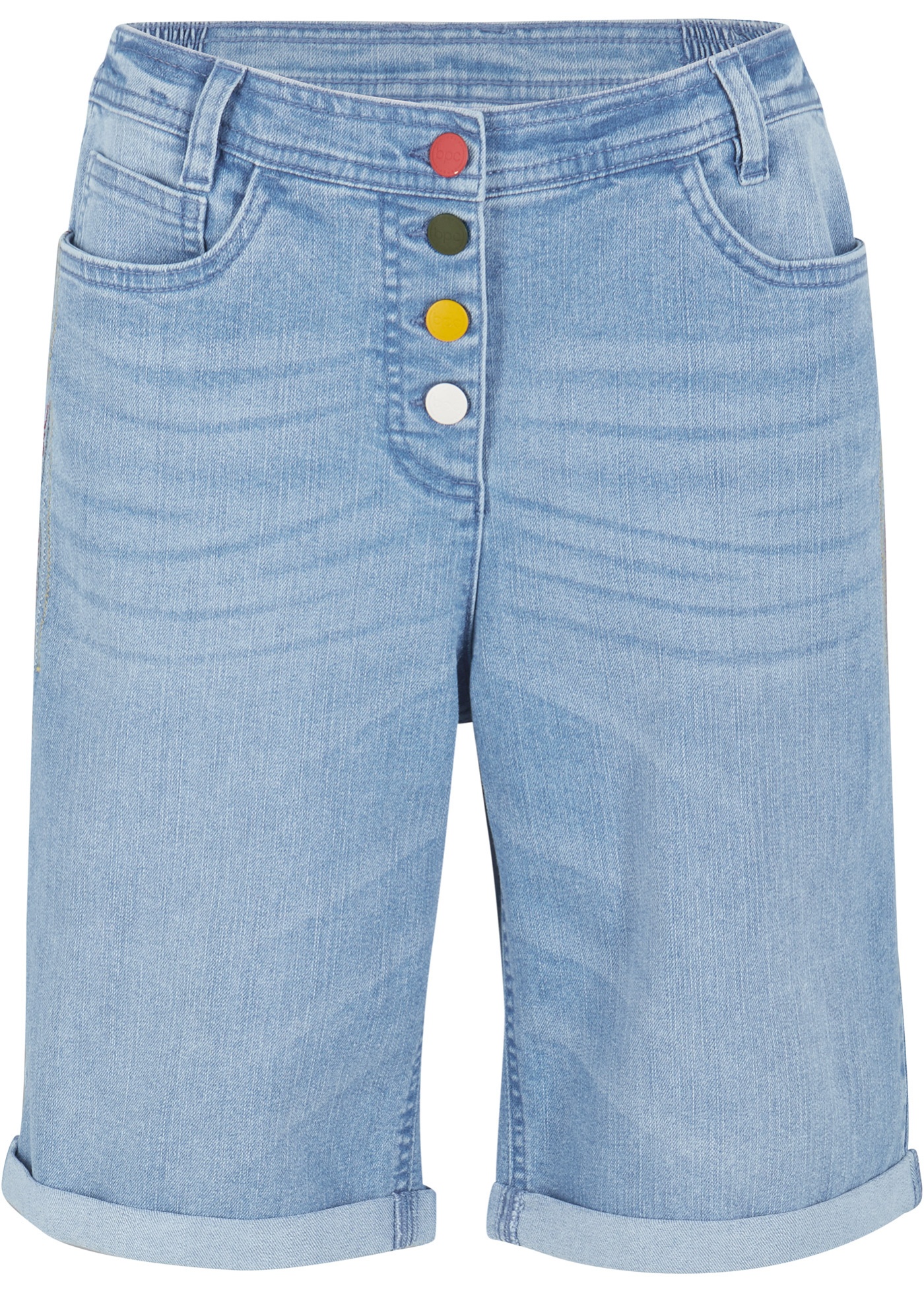 Komfort-Stretch-Jeans-Bermuda mit Stickerei und Bequembund von bonprix