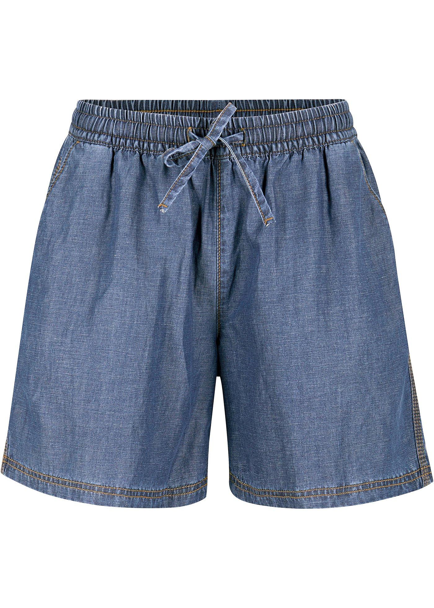 Leichte Denim Shorts mit Leinen und Bequembund, extra weit von bonprix