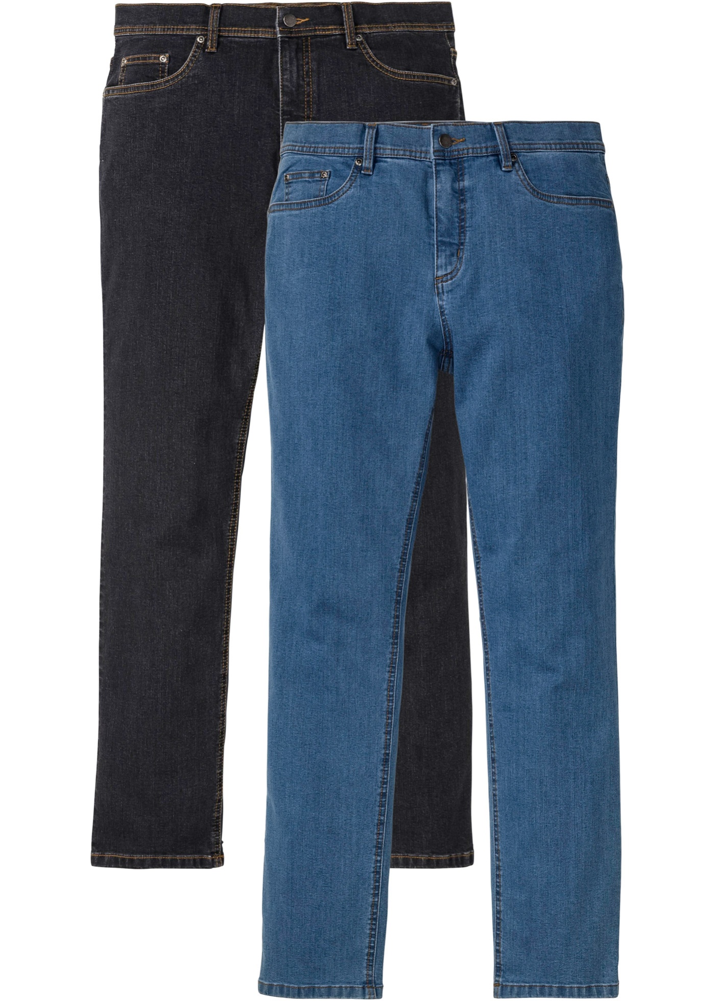 Regular Fit Stretch-Jeans, Straight mit recyceltem Polyester (2er Pack) von bonprix