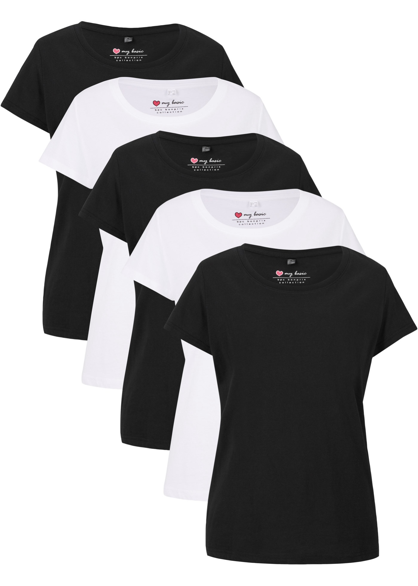 Rundhals-Shirt, Kurzarm (5er Pack) von bonprix