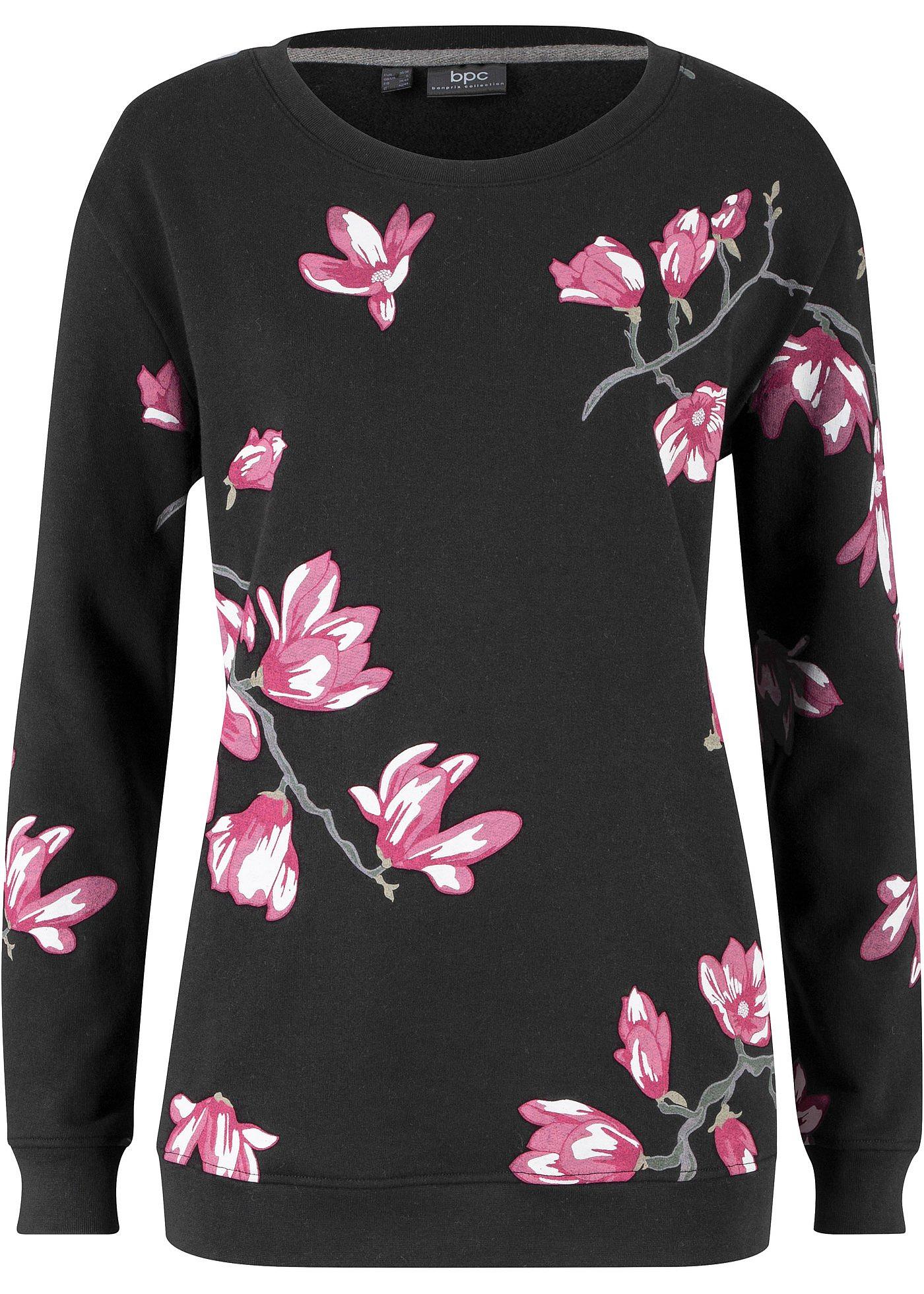 Sweatshirt mit Blumendruck, locker geschnitten von bonprix