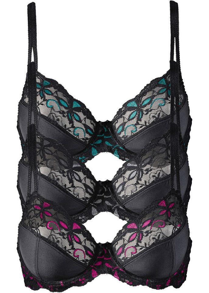 bonprix Bügel-BH (Packung, 3-tlg., 3) Bügel-BH mit zarter Spitze (3er Pack) von bonprix