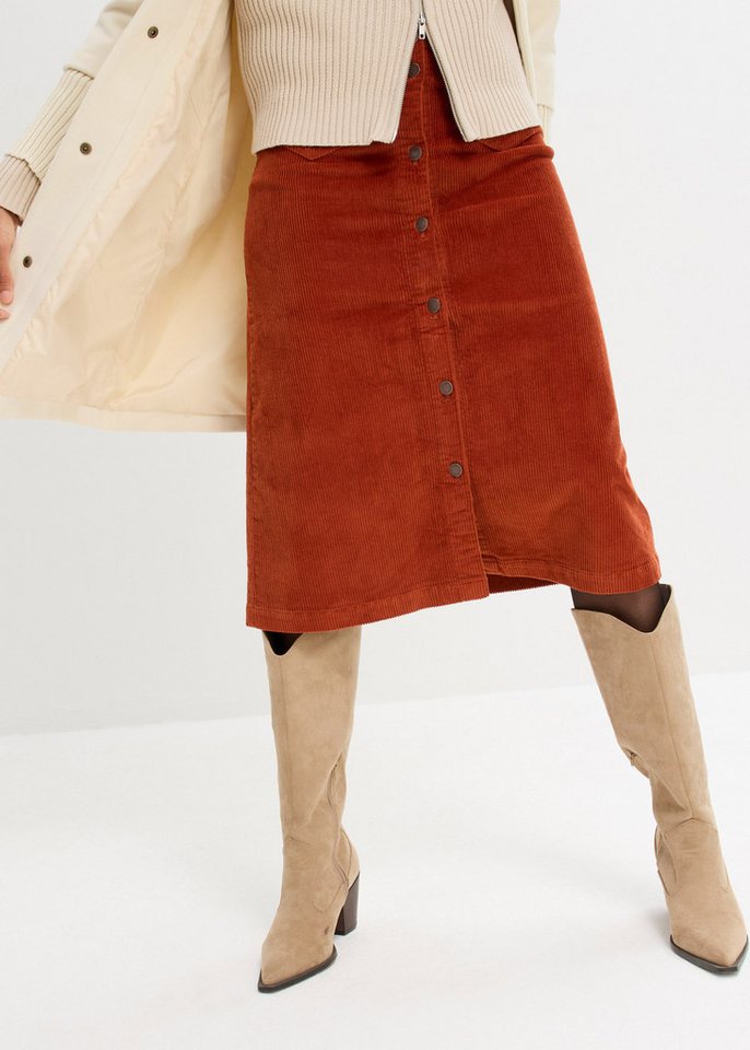 bonprix Cordrock mit durchgehender Knopfleiste, Taschen vorn und hinten, A-Linien-Form von bonprix