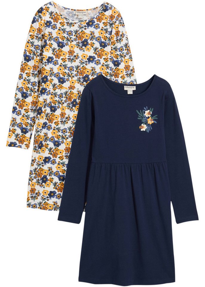 bonprix Jerseykleid (Packung, 2-tlg., 2) Jerseykleid (2er Pack) aus reiner Baumwolle von bonprix