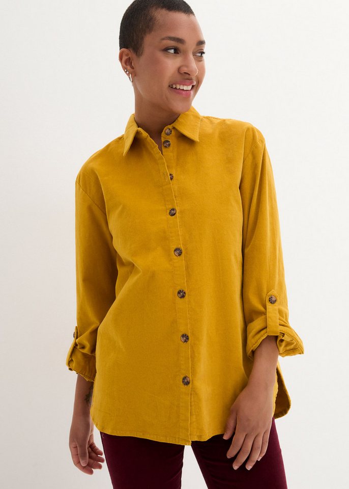 bonprix Langarmbluse Cord-Hemd mit Seitenschlitz von bonprix