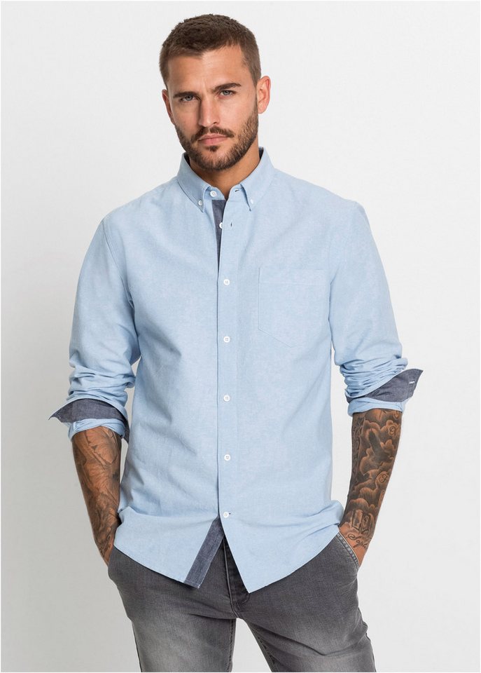 bonprix Langarmhemd Oxford-Businesshemd, reine Baumwolle, Button-down-Kragen, Regular Fit von bonprix