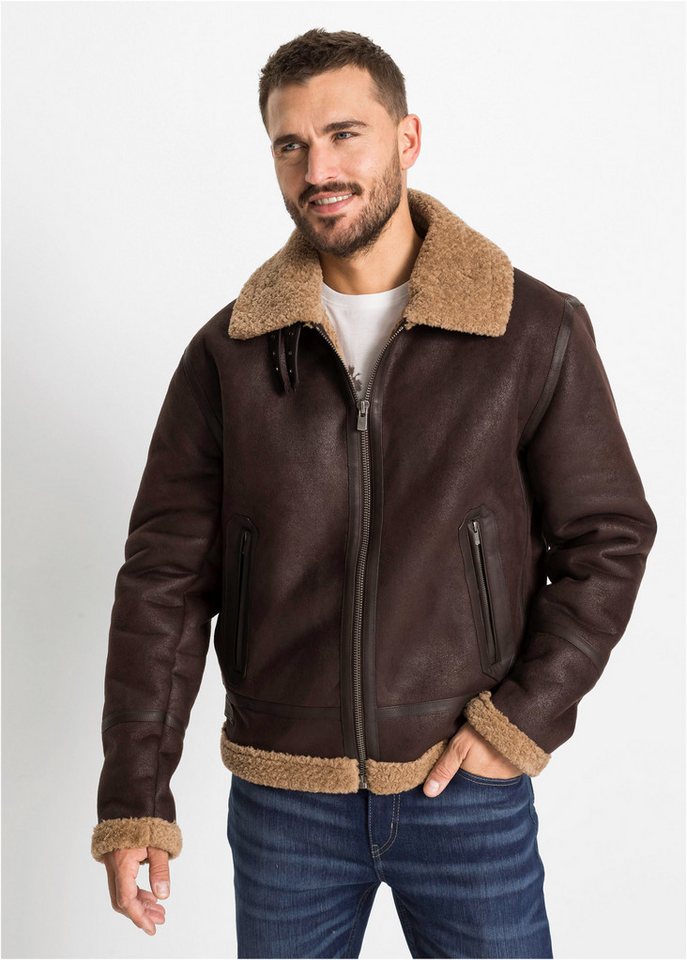 bonprix Lederimitatjacke mit Teddyfutter und Reißverschluss von bonprix