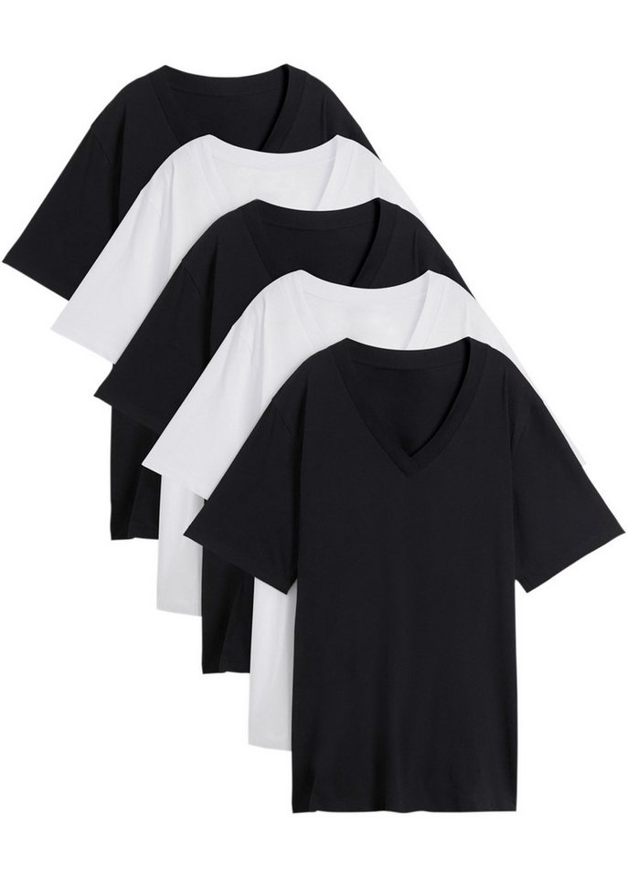 bonprix Longshirt (Packung, 5-tlg., 5) im 5er Pack und mit V-Ausschnitt von bonprix