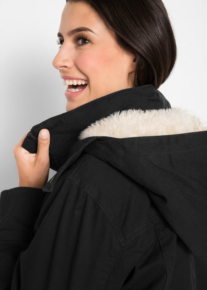 bonprix Parka Winterjacke mit Kapuze und Fellimitat von bonprix