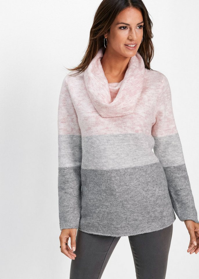 bonprix Rollkragenpullover mit Wasserfallkragen und Colourblocking von bonprix
