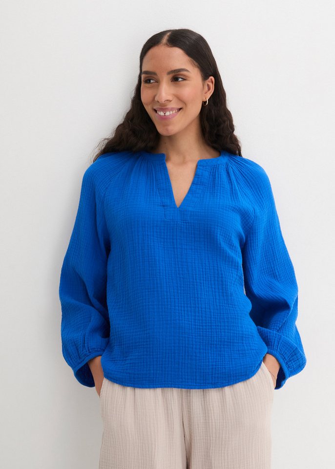bonprix Shirtbluse aus Musselin, mit V-Ausschnitt und 3/4-Ärmeln von bonprix