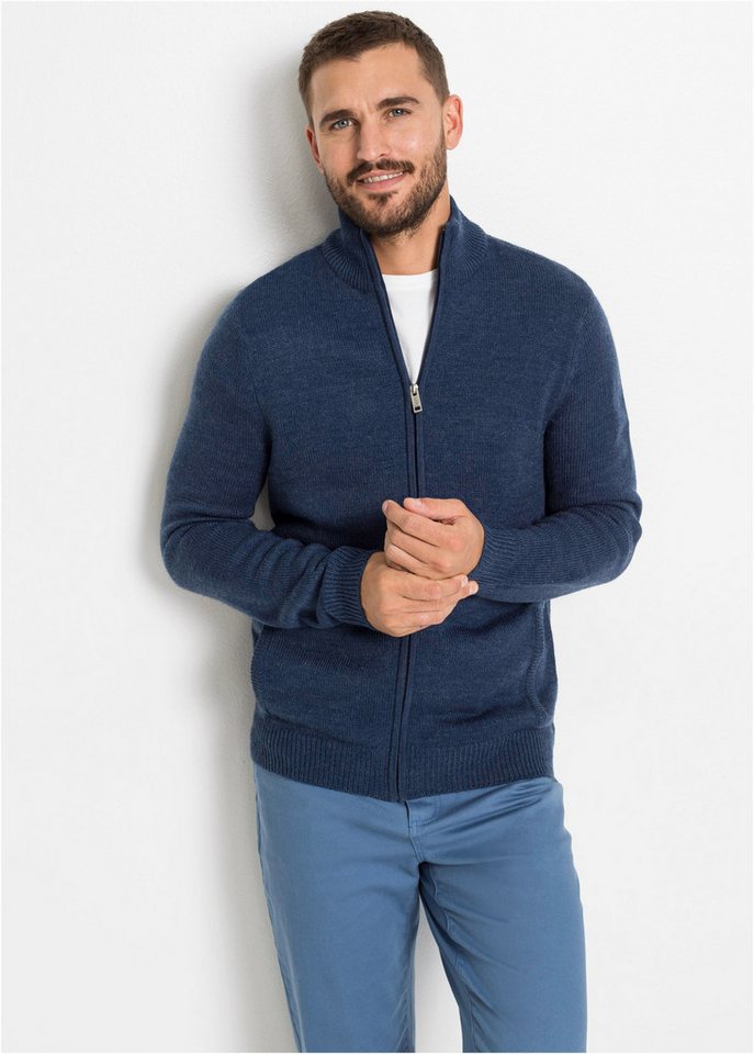 bonprix Strickjacke mit Stehkragen, Reißverschluss, Eingrifftaschen, Regular Fit von bonprix