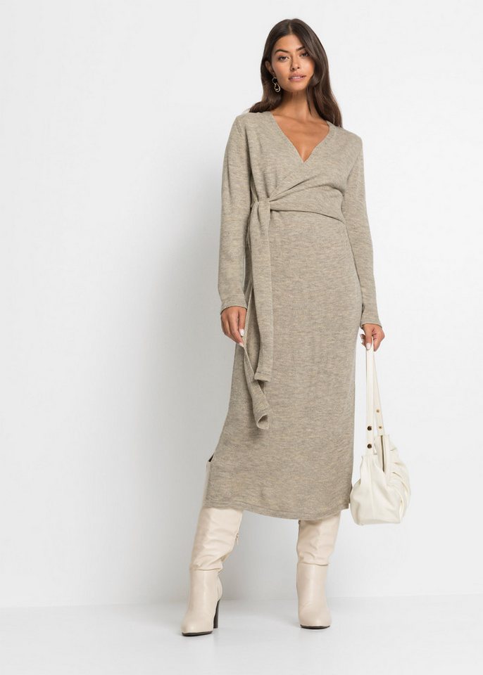 bonprix Strickkleid Midi-Strickkleid in Wickeloptik mit V-Ausschnitt von bonprix