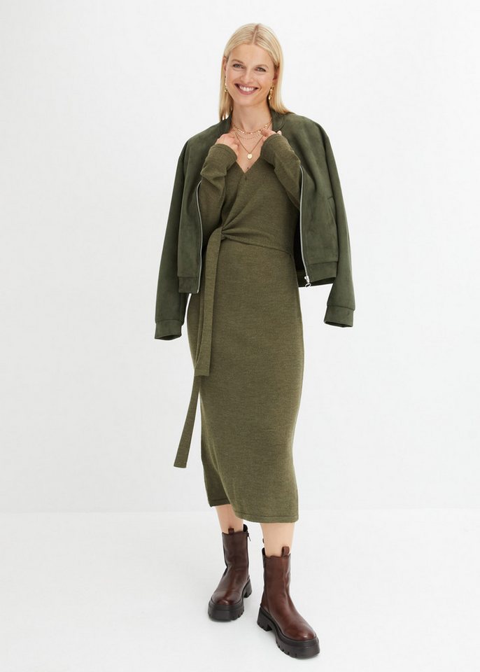 bonprix Strickkleid Midi-Strickkleid in Wickeloptik mit V-Ausschnitt von bonprix
