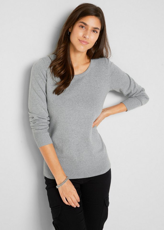 bonprix Strickpullover in schmaler Silhouette und Rundhalsausschnitt von bonprix