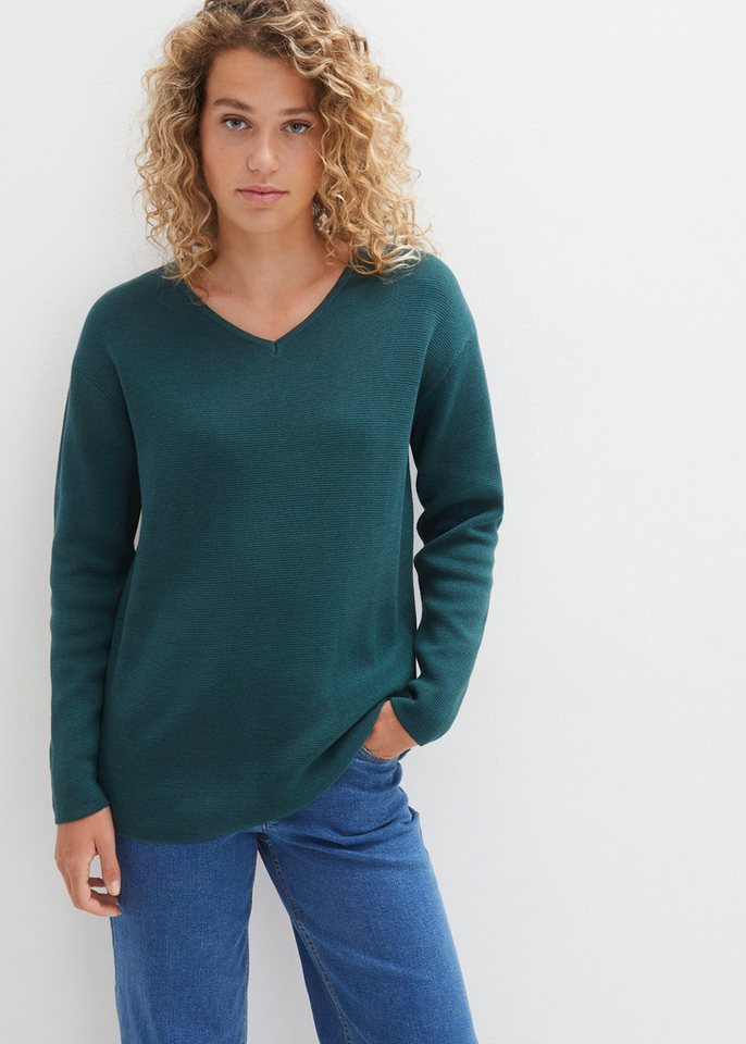 bonprix Strickpullover Milano Rib Pullover mit V-Ausschnitt von bonprix