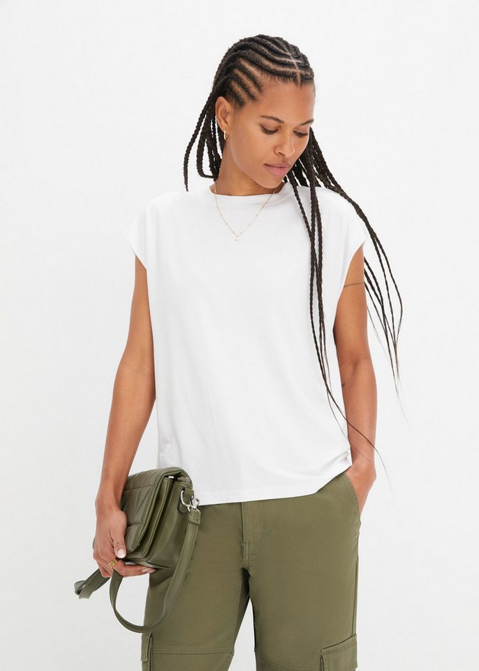 bonprix T-Shirt Mit Rundhalsausschnitt und angeschnittenen Ärmeln von bonprix