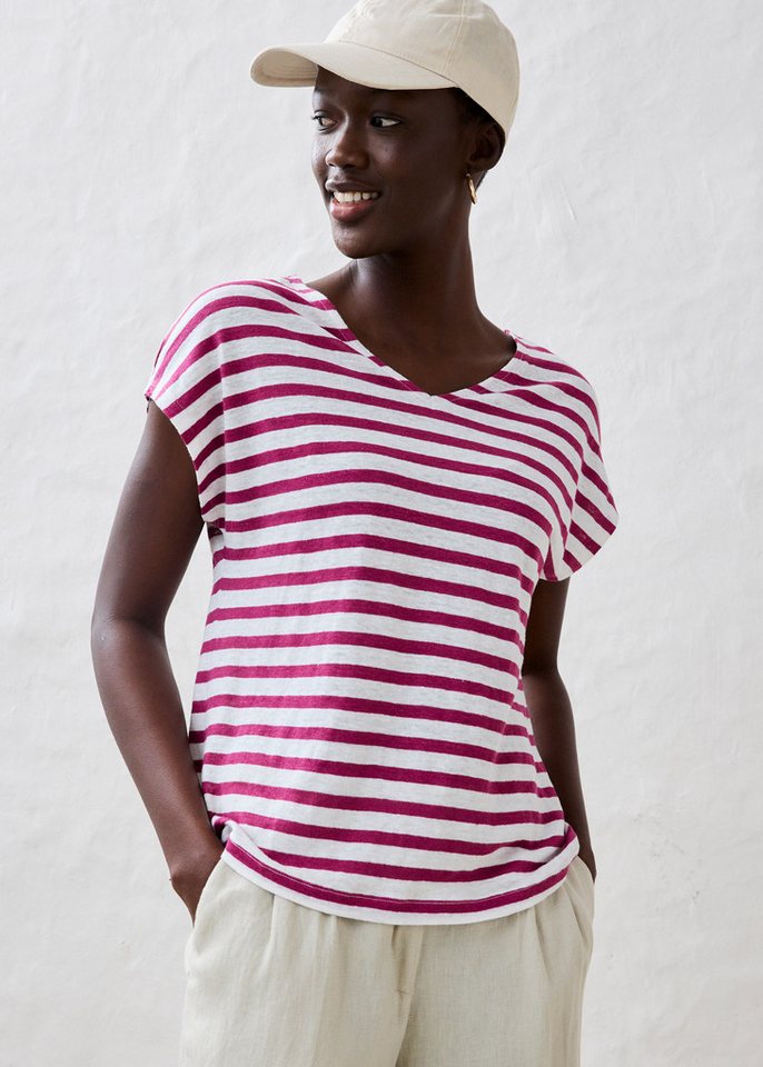 bonprix T-Shirt mit Streifen Muster, V-Ausschnitt und Zierknöpfen von bonprix