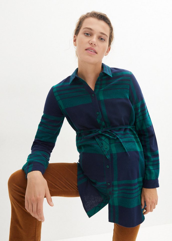 bonprix Umstandsbluse Lange Umstandsbluse aus weichem Baumwoll-Flanell von bonprix