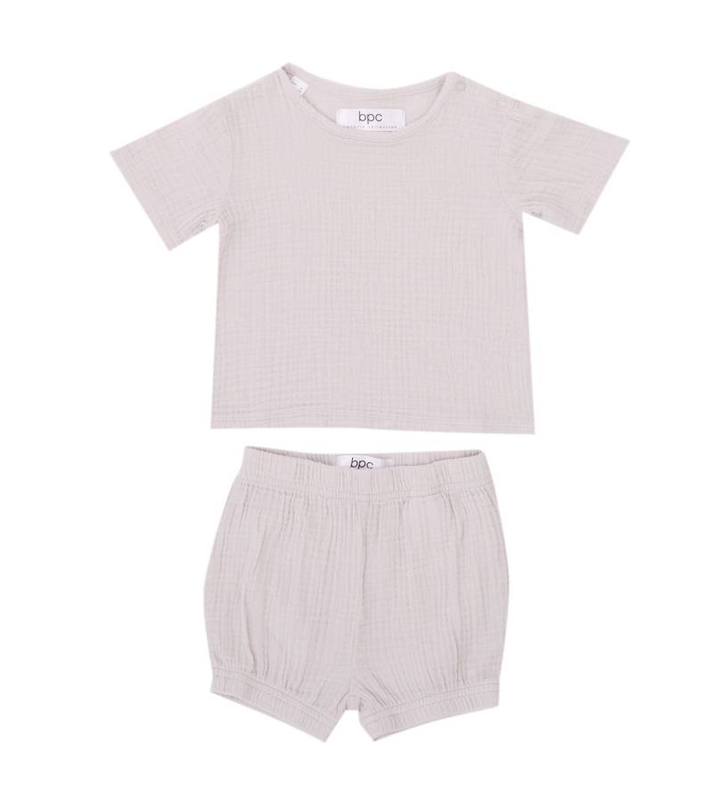 schönes Kinder Overall-Set bestehend aus Shorts & Shirt für Babys lässiger Overall aus atmungsaktivem Musselin-Stoff 923263 Grau von O46bpx