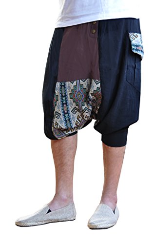 virblatt - Haremshose Herren kurz | 100% Baumwolle | Aladinhose Herren kurz Shorts Hippie Hose Goa Hose Kurze Haremshose - Extravagant L-XL beige von virblatt