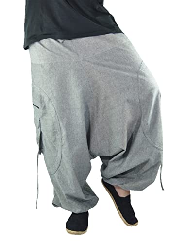 Virblatt - Haremshose Herren Baumwolle | Aladinhose Goa Hippie Skater Yogahose Pumphose Sommer Parachute - Abgefahren M-XL Grau von virblatt