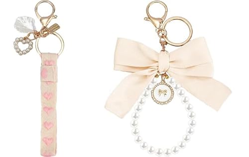 boocooberg SchlüSselanhäNger Band,SchlüSselband,Cute Bow SchlüSselanhäNger Frauen SchlüSsel AnhäNger MäDchen,Perle SchlüSselanhäNger Auto SchlüSselanhäNger ZubehöR Geschenk FüR Frauen (Weiß) von boocooberg