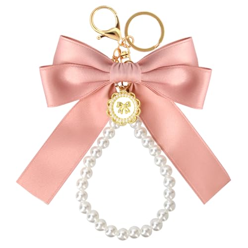 boocooberg SchlüSselanhäNger Band,SchlüSselband,Cute Bow SchlüSselanhäNger Frauen SchlüSsel AnhäNger MäDchen,Perle SchlüSselanhäNger Auto SchlüSselanhäNger ZubehöR Geschenk FüR Frauen (Rosa 1) von boocooberg