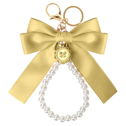 boocooberg 2pcs SchlüSselanhäNger Band,SchlüSselband,Cute Bow SchlüSselanhäNger Frauen SchlüSsel AnhäNger MäDchen,Perle SchlüSselanhäNger Auto SchlüSselanhäNger ZubehöR Geschenk FüR Frauen (Gelb) von boocooberg
