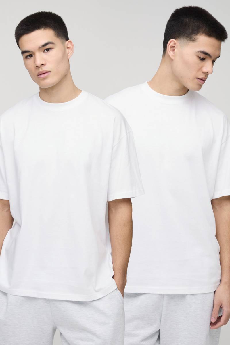 2Er-Pack Basic Oversize Rundhals T-Shirt - White - Xs, White 2Er-Pack Basic Oversize Rundhals T-Shirt - White - Xs, White von boohoo