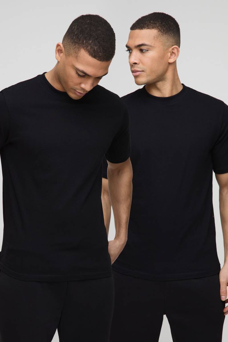 2Er-Pack Basic Rundhals T-Shirts - Black - S, Black von boohoo