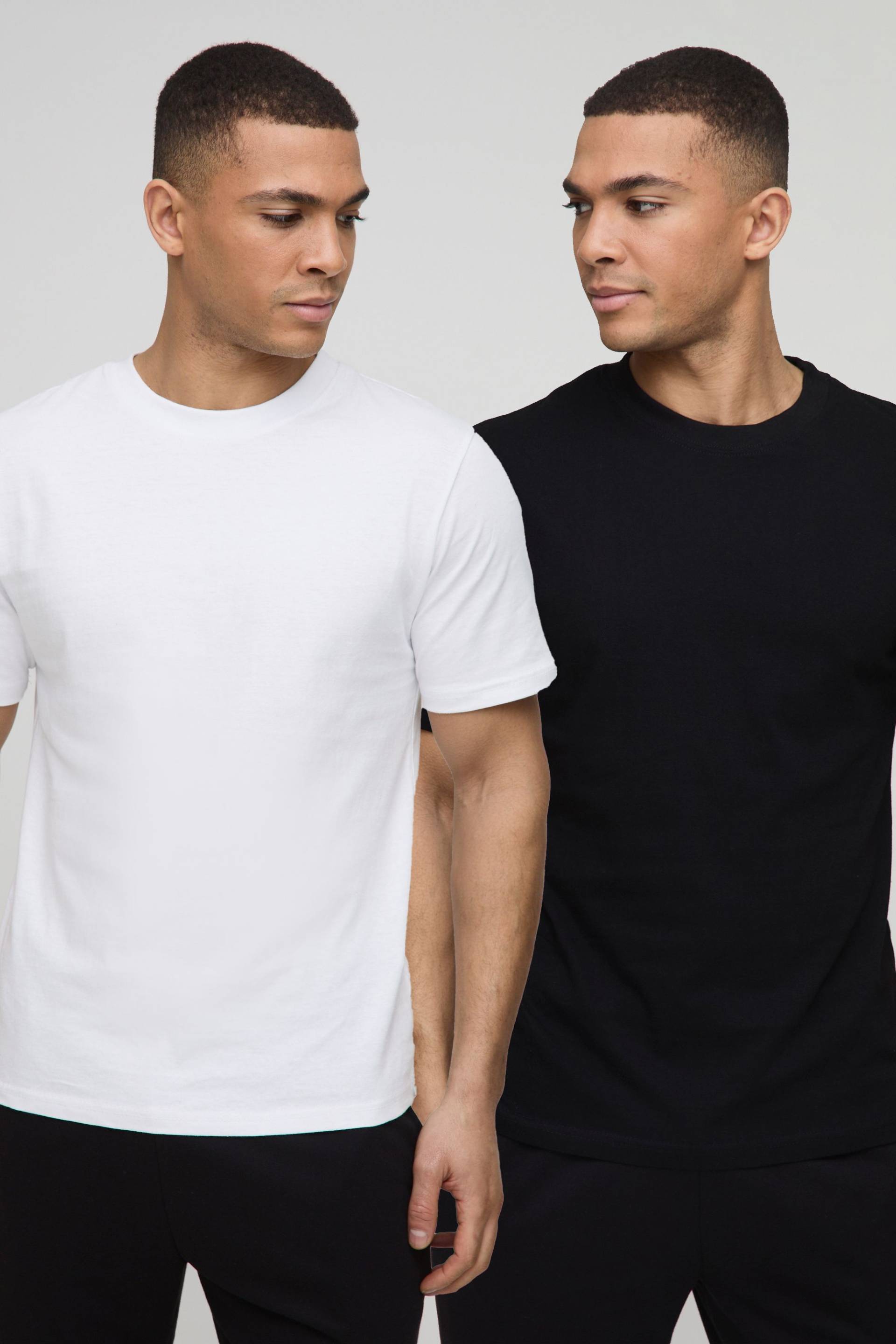 2Er-Pack Basic Rundhals T-Shirts - Mono - S, Mono von boohoo