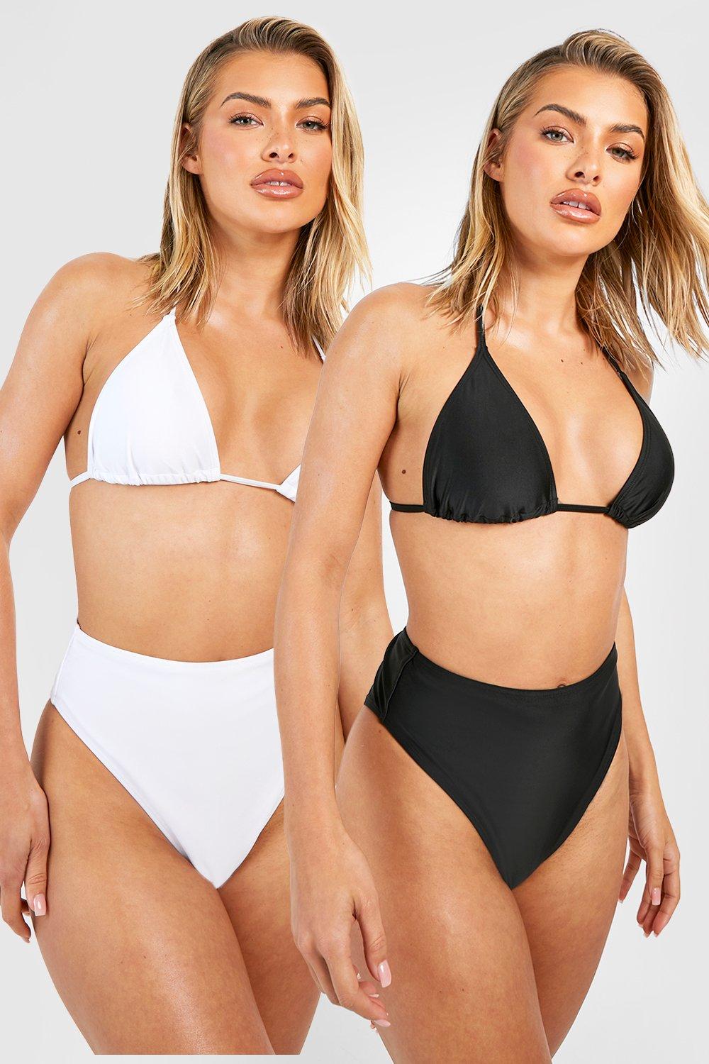 2Er-Pack Bikinihose Mit Hohem Bund - Black_White - 32, Black_White von boohoo